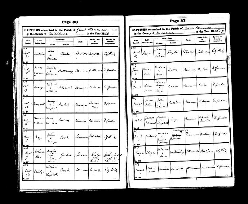 Back (Emily) 1856 Baptism Record